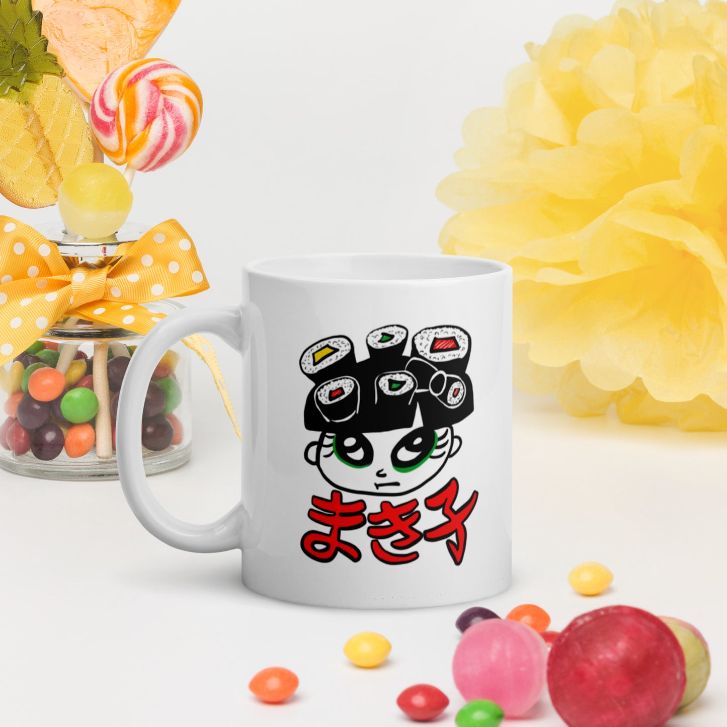 Makiko maki sushi girl White glossy mug