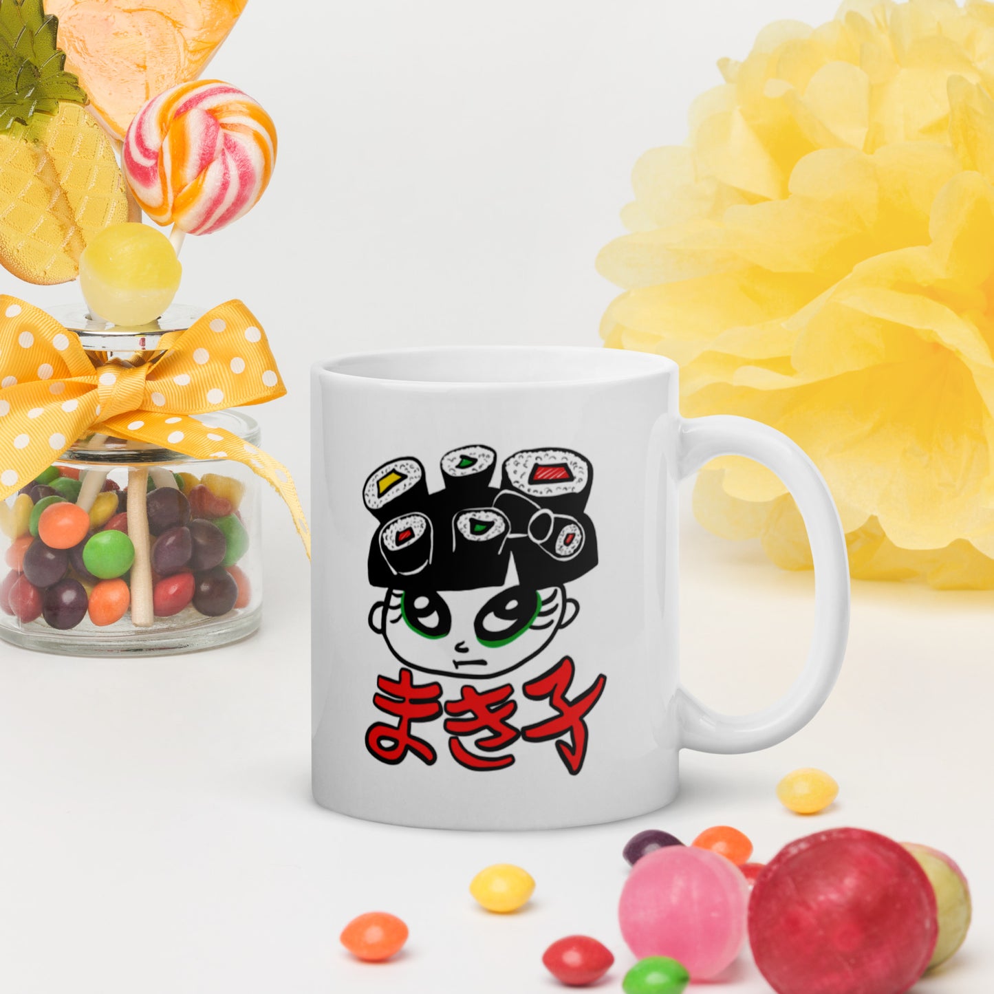 Makiko maki sushi girl White glossy mug