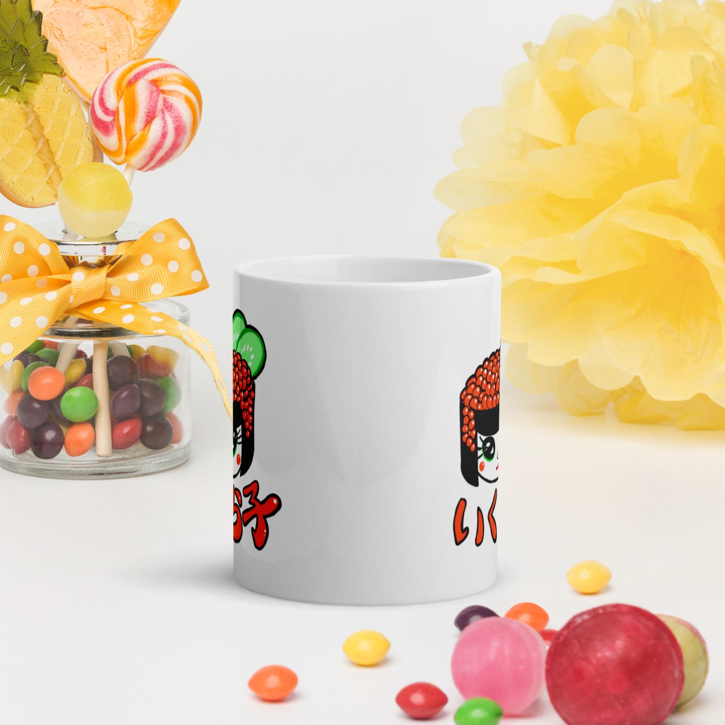 Ikurako (Ikura) salmon eggs sushi girl   White glossy mug