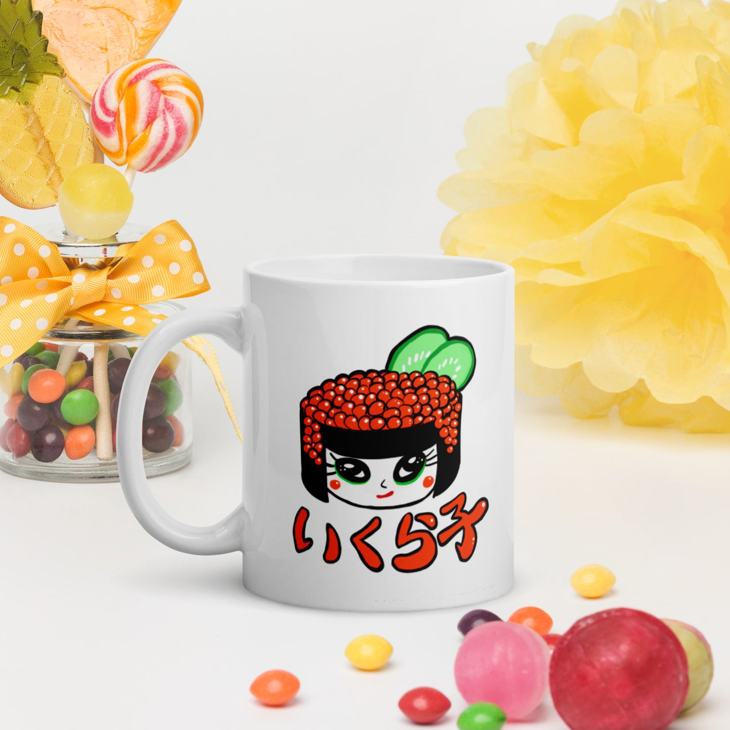 Ikurako (Ikura) salmon eggs sushi girl   White glossy mug