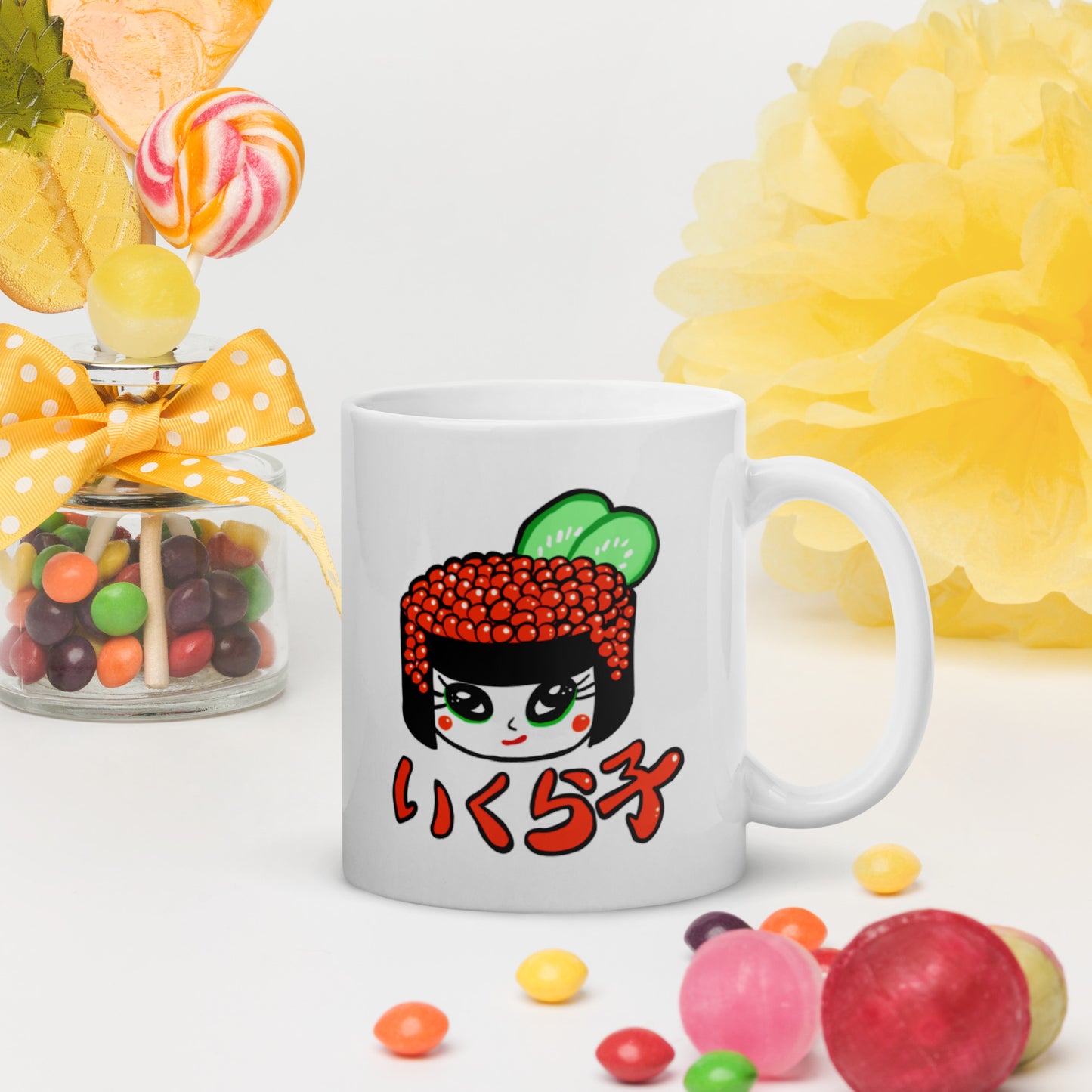 Ikurako (Ikura) salmon eggs sushi girl   White glossy mug